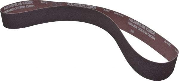 Norton - 2" Wide x 48" OAL, 50 Grit, Aluminum Oxide Abrasive Belt - Aluminum Oxide, Coarse, Coated, X Weighted Cloth Backing, Series R228 - Benchmark Tooling