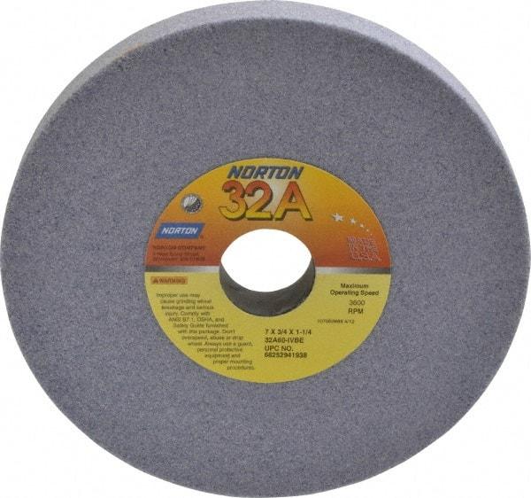 Norton - 7" Diam x 1-1/4" Hole x 3/4" Thick, I Hardness, 60 Grit Surface Grinding Wheel - Aluminum Oxide, Type 1, Medium Grade, 3,600 Max RPM, Vitrified Bond, No Recess - Benchmark Tooling
