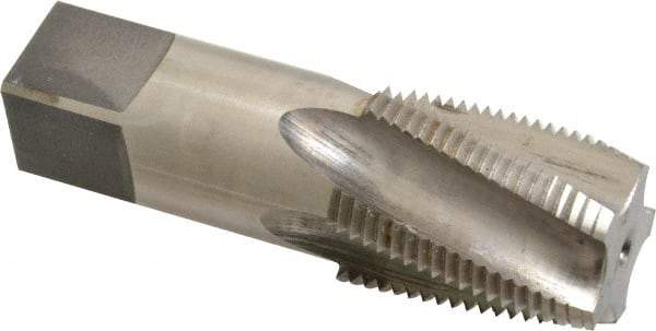Reiff & Nestor - 3/4-14 NPT, 15° Helix, 5 Flutes, Bright Finish, High Speed Steel, Spiral Flute Pipe Tap - Right Hand Flute, 29/32" Shank Diam, 1-3/8" Thread Length, 0.5650" Projection, 11/16" Square Size, Series 120GS - Benchmark Tooling