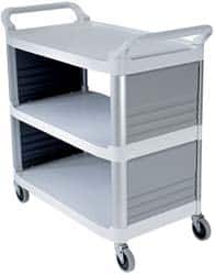 Rubbermaid - 300 Lb Capacity, 20" Wide x 40-5/8" Long x 39-13/16" High Standard Utility Cart - 3 Shelf, Plastic - Benchmark Tooling