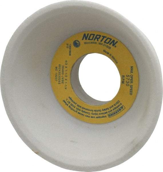 Norton - 4" Diam, 1-1/4" Hole Size, 1-1/2" Overall Thickness, 80 Grit, Type 11 Tool & Cutter Grinding Wheel - Medium Grade, Aluminum Oxide, J Hardness, Vitrified Bond, 5,730 RPM - Benchmark Tooling