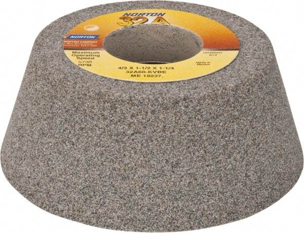 Norton - 4" Diam, 1-1/4" Hole Size, 1-1/2" Overall Thickness, 60 Grit, Type 11 Tool & Cutter Grinding Wheel - Medium Grade, Aluminum Oxide, K Hardness, Vitrified Bond, 5,730 RPM - Benchmark Tooling