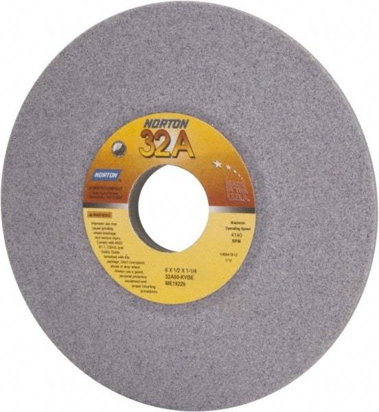 Norton - 6" Diam, 1-1/4" Hole Size, 1/2" Overall Thickness, 60 Grit, Type 12 Tool & Cutter Grinding Wheel - Medium Grade, Aluminum Oxide, K Hardness, Vitrified Bond, 4,140 RPM - Benchmark Tooling