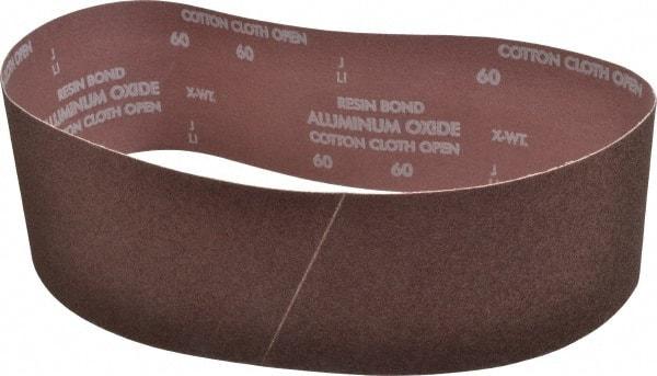 Norton - 4" Wide x 36" OAL, 60 Grit, Aluminum Oxide Abrasive Belt - Aluminum Oxide, Medium, Coated, X Weighted Cloth Backing, Series R228 - Benchmark Tooling