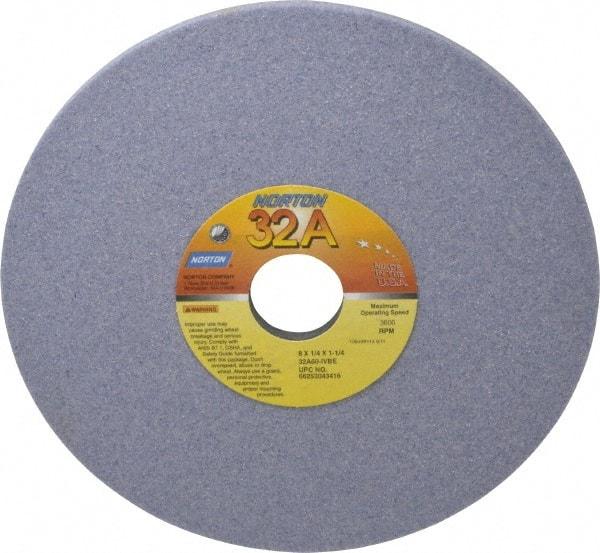 Norton - 8" Diam x 1-1/4" Hole x 1/4" Thick, I Hardness, 60 Grit Surface Grinding Wheel - Aluminum Oxide, Type 1, Medium Grade, 3,600 Max RPM, Vitrified Bond, No Recess