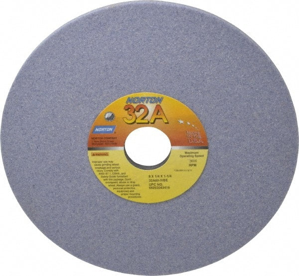 Norton - 8" Diam x 1-1/4" Hole x 1/4" Thick, I Hardness, 60 Grit Surface Grinding Wheel - Aluminum Oxide, Type 1, Medium Grade, 3,600 Max RPM, Vitrified Bond, No Recess - Benchmark Tooling