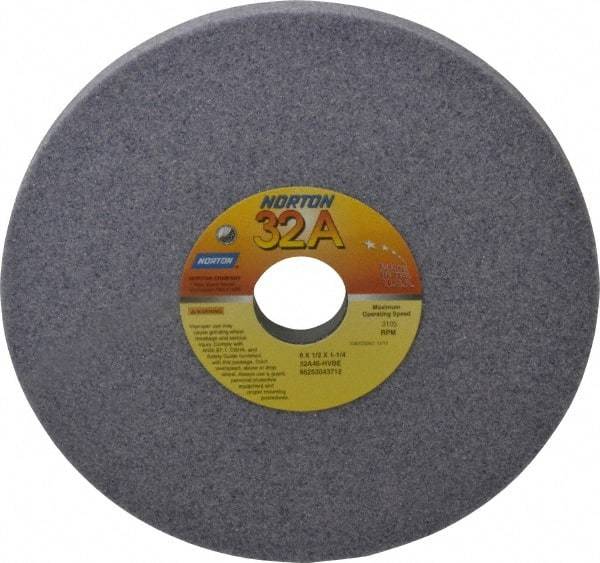 Norton - 8" Diam x 1-1/4" Hole x 1/2" Thick, H Hardness, 46 Grit Surface Grinding Wheel - Aluminum Oxide, Type 1, Coarse Grade, 3,105 Max RPM, Vitrified Bond, No Recess - Benchmark Tooling