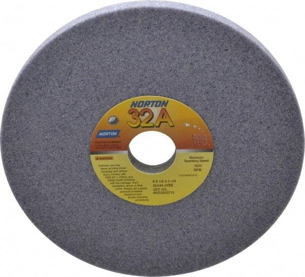 Norton - 8" Diam x 1-1/4" Hole x 1/2" Thick, J Hardness, 46 Grit Surface Grinding Wheel - Aluminum Oxide, Type 1, Coarse Grade, 3,600 Max RPM, Vitrified Bond, No Recess - Benchmark Tooling