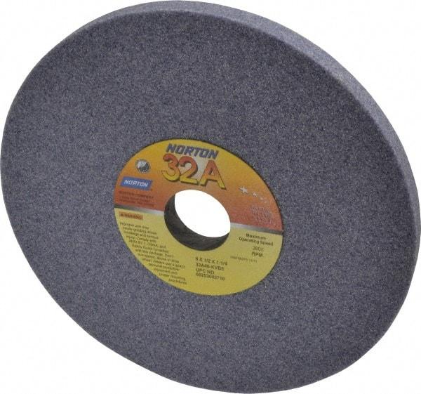 Norton - 8" Diam x 1-1/4" Hole x 1/2" Thick, K Hardness, 46 Grit Surface Grinding Wheel - Aluminum Oxide, Type 1, Coarse Grade, 3,600 Max RPM, Vitrified Bond, No Recess - Benchmark Tooling