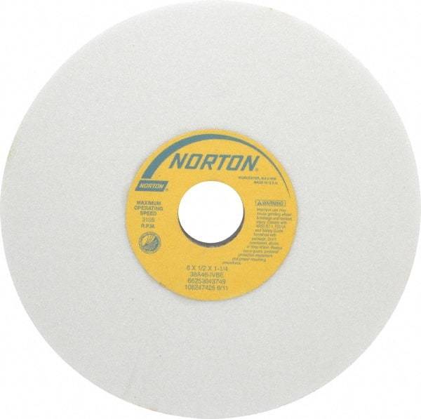 Norton - 8" Diam x 1-1/4" Hole x 1/2" Thick, I Hardness, 46 Grit Surface Grinding Wheel - Aluminum Oxide, Type 1, Coarse Grade, 3,105 Max RPM, Vitrified Bond, No Recess - Benchmark Tooling