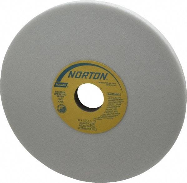 Norton - 8" Diam x 1-1/4" Hole x 1/2" Thick, K Hardness, 46 Grit Surface Grinding Wheel - Aluminum Oxide, Type 1, Coarse Grade, 3,600 Max RPM, Vitrified Bond, No Recess - Benchmark Tooling