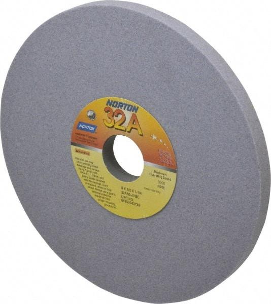 Norton - 8" Diam x 1-1/4" Hole x 1/2" Thick, J Hardness, 80 Grit Surface Grinding Wheel - Aluminum Oxide, Type 1, Medium Grade, 3,600 Max RPM, Vitrified Bond, No Recess - Benchmark Tooling
