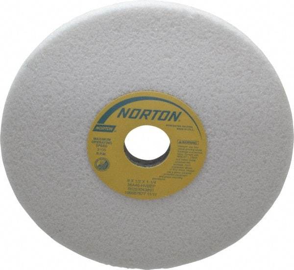 Norton - 8" Diam x 1-1/4" Hole x 1/2" Thick, H Hardness, 46 Grit Surface Grinding Wheel - Aluminum Oxide, Type 1, Coarse Grade, 3,105 Max RPM, Vitrified Bond, No Recess - Benchmark Tooling