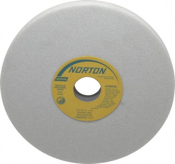 Norton - 8" Diam x 1-1/4" Hole x 3/4" Thick, K Hardness, 46 Grit Surface Grinding Wheel - Aluminum Oxide, Type 1, Coarse Grade, 3,600 Max RPM, Vitrified Bond, No Recess - Benchmark Tooling