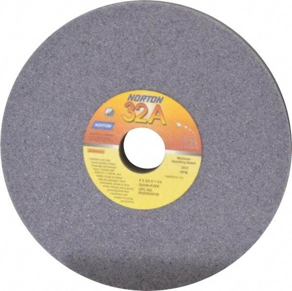 Norton - 8" Diam x 1-1/4" Hole x 3/4" Thick, K Hardness, 46 Grit Surface Grinding Wheel - Aluminum Oxide, Type 1, Coarse Grade, 3,600 Max RPM, Vitrified Bond, No Recess - Benchmark Tooling