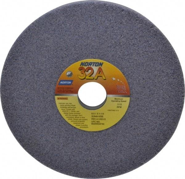 Norton - 8" Diam x 1-1/4" Hole x 1" Thick, I Hardness, 46 Grit Surface Grinding Wheel - Aluminum Oxide, Type 5, Coarse Grade, 3,105 Max RPM, Vitrified Bond, One-Side Recess - Benchmark Tooling