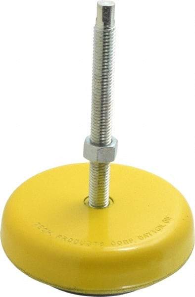 Tech Products - 1000 Lb Capacity, 1/2-13 Thread, Steel Stud, Studded Socket Mount Leveling Mount - 5" Stud Length, 4-3/4" Base Diam, Neoprene Pad, 1/2" Hex - Benchmark Tooling