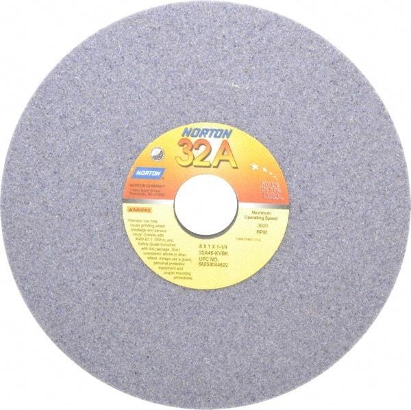 Norton - 8" Diam x 1-1/4" Hole x 1" Thick, K Hardness, 46 Grit Surface Grinding Wheel - Aluminum Oxide, Type 1, Coarse Grade, 3,600 Max RPM, Vitrified Bond, No Recess - Benchmark Tooling