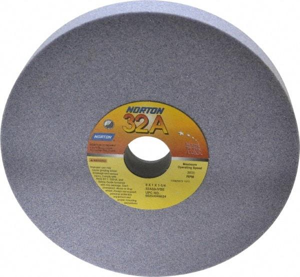 Norton - 8" Diam x 1-1/4" Hole x 1" Thick, I Hardness, 60 Grit Surface Grinding Wheel - Aluminum Oxide, Type 1, Medium Grade, 3,600 Max RPM, Vitrified Bond, No Recess - Benchmark Tooling