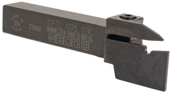 Seco - External Thread, 0.43" Max Depth of Cut, 5" OAL, Left Hand Indexable Grooving Cutoff Toolholder - 3/4" Shank Height x 3/4" Shank Width, LCMR Insert Style, CFTL Toolholder Style, Series Multi-Directional Turning (MDT) - Benchmark Tooling