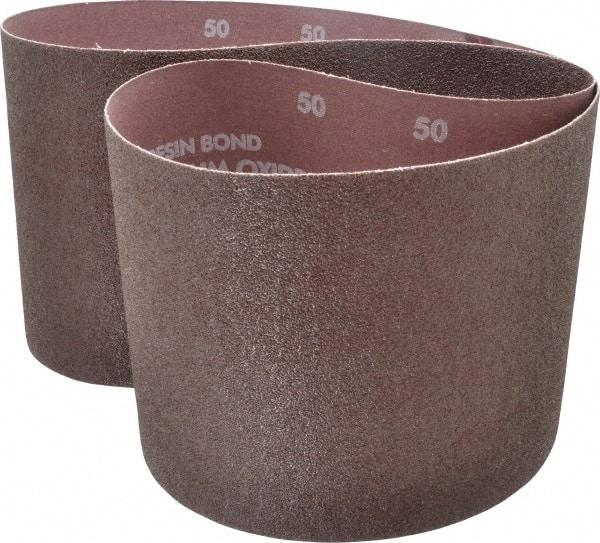 Norton - 6" Wide x 48" OAL, 50 Grit, Aluminum Oxide Abrasive Belt - Aluminum Oxide, Coarse, Coated, X Weighted Cloth Backing - Benchmark Tooling