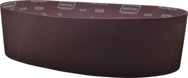 Norton - 6" Wide x 48" OAL, 180 Grit, Aluminum Oxide Abrasive Belt - Aluminum Oxide, Very Fine, Coated, X Weighted Cloth Backing, Series R228 - Benchmark Tooling