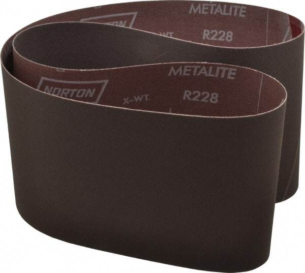 Norton - 6" Wide x 48" OAL, 320 Grit, Aluminum Oxide Abrasive Belt - Aluminum Oxide, Extra Fine, Coated, X Weighted Cloth Backing, Series R228 - Benchmark Tooling