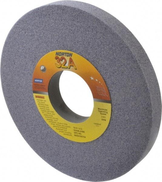 Norton - 10" Diam x 3" Hole x 1" Thick, J Hardness, 46 Grit Surface Grinding Wheel - Aluminum Oxide, Type 1, Coarse Grade, 2,485 Max RPM, Vitrified Bond, No Recess - Benchmark Tooling