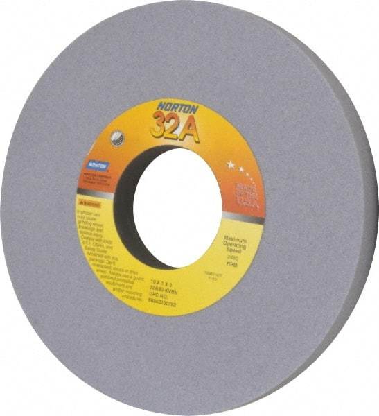 Norton - 10" Diam x 3" Hole x 1" Thick, K Hardness, 80 Grit Surface Grinding Wheel - Aluminum Oxide, Type 1, Medium Grade, 2,485 Max RPM, Vitrified Bond, No Recess - Benchmark Tooling