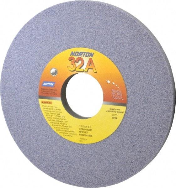 Norton - 12" Diam x 3" Hole x 3/4" Thick, H Hardness, 46 Grit Surface Grinding Wheel - Aluminum Oxide, Type 1, Coarse Grade, 2,070 Max RPM, Vitrified Bond, No Recess - Benchmark Tooling