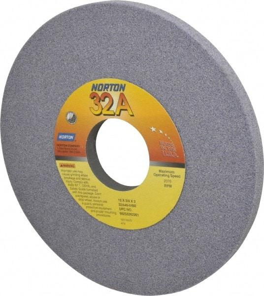 Norton - 12" Diam x 3" Hole x 3/4" Thick, I Hardness, 46 Grit Surface Grinding Wheel - Aluminum Oxide, Type 1, Coarse Grade, 2,070 Max RPM, Vitrified Bond, No Recess - Benchmark Tooling