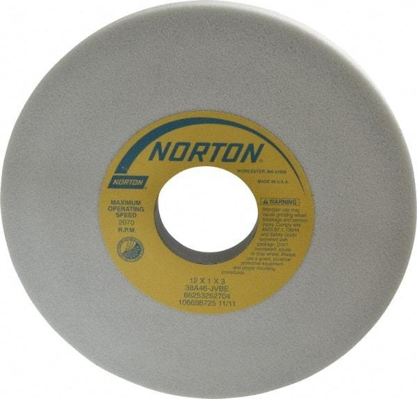 Norton - 12" Diam x 3" Hole x 1" Thick, J Hardness, 46 Grit Surface Grinding Wheel - Aluminum Oxide, Type 1, Coarse Grade, 2,070 Max RPM, Vitrified Bond, No Recess - Benchmark Tooling