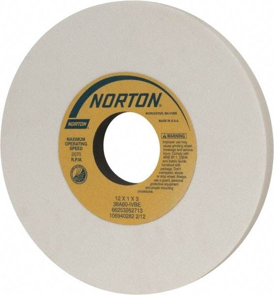 Norton - 12" Diam x 3" Hole x 1" Thick, I Hardness, 60 Grit Surface Grinding Wheel - Aluminum Oxide, Type 1, Medium Grade, 2,070 Max RPM, Vitrified Bond, No Recess - Benchmark Tooling