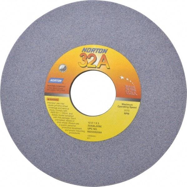 Norton - 12" Diam x 3" Hole x 1" Thick, I Hardness, 46 Grit Surface Grinding Wheel - Aluminum Oxide, Type 1, Coarse Grade, 2,070 Max RPM, Vitrified Bond, No Recess - Benchmark Tooling