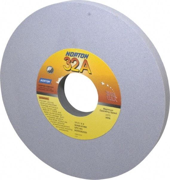 Norton - 12" Diam x 3" Hole x 1" Thick, K Hardness, 80 Grit Surface Grinding Wheel - Aluminum Oxide, Type 1, Medium Grade, 2,070 Max RPM, Vitrified Bond, No Recess - Benchmark Tooling