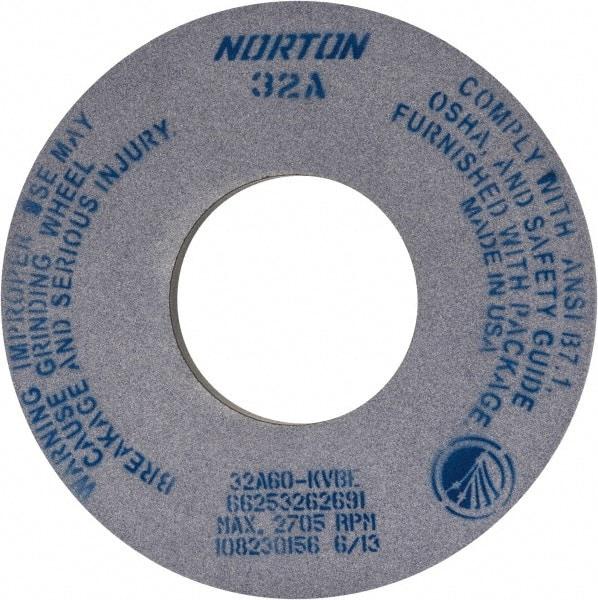 Norton - 12" Diam x 5" Hole x 1" Thick, K Hardness, 60 Grit Surface Grinding Wheel - Aluminum Oxide, Type 1, Medium Grade, 2,705 Max RPM, Vitrified Bond, No Recess - Benchmark Tooling