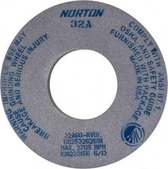 Norton - 12" Diam x 5" Hole x 1" Thick, K Hardness, 60 Grit Surface Grinding Wheel - Aluminum Oxide, Type 1, Medium Grade, 2,705 Max RPM, Vitrified Bond, No Recess - Benchmark Tooling