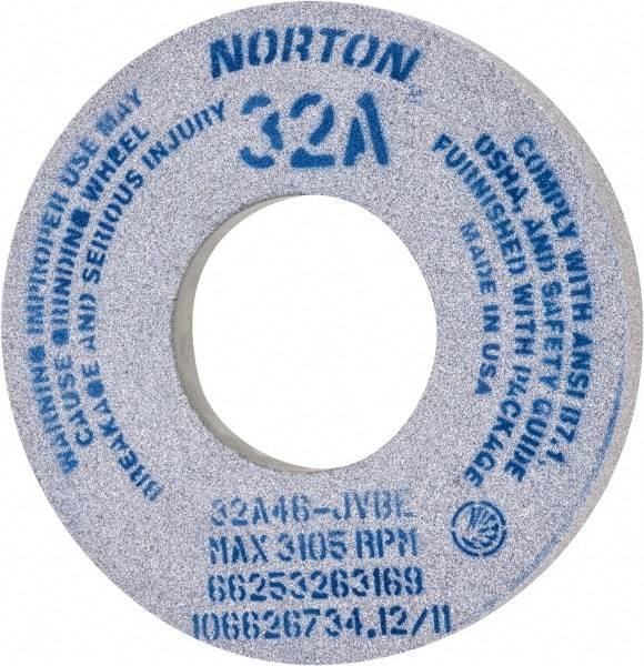 Norton - 12" Diam x 5" Hole x 1-1/2" Thick, J Hardness, 46 Grit Surface Grinding Wheel - Aluminum Oxide, Type 5, Coarse Grade, 2,070 Max RPM, Vitrified Bond, One-Side Recess - Benchmark Tooling