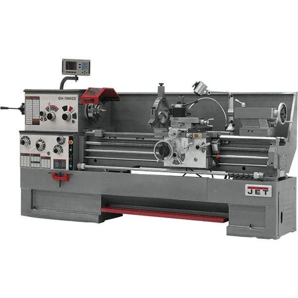 Jet - 18" Swing, 60" Between Centers, 230/460 Volt, Triple Phase Engine Lathe - 7MT Taper, 7-1/2 hp, 25 to 1,800 RPM, 3-1/8" Bore Diam, 40" Deep x 48-7/8" High x 116-1/2" Long - Benchmark Tooling