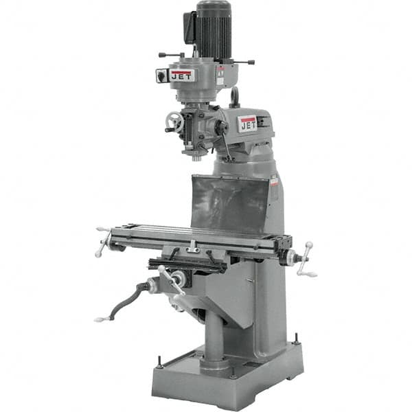 Jet - 7-7/8" Table Width x 35-3/4" Table Length, Step Pulley Control, 1 Phase Knee Milling Machine - R8 Spindle Taper, 1-1/2 hp - Benchmark Tooling