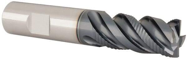 Iscar - 3/4" Diam, 1-1/2" LOC, 4 Flute Solid Carbide Roughing & Finishing Corner Chamfer End Mill - TiAlN Finish, 4" OAL, 3/4" Shank Diam, Weldon Shank, 45° Helix, Centercutting - Benchmark Tooling