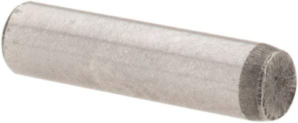 Value Collection - 1/8" Diam x 1/2" Pin Length Grade 8 Alloy Steel Standard Dowel Pin - C 50-58 Hardness, 3,200 Lb Breaking Strength, 1 Beveled & 1 Rounded End - Benchmark Tooling