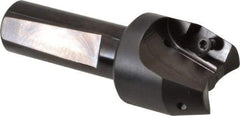 Kyocera - 15° Lead Angle, 1.3" Max Cut Diam, 1" Min Cut Diam, 0.613" Max Depth of Cut, Indexable Chamfer and Angle End Mill - 2 Inserts, APET 1604 Insert Style, 3-1/4" Overall Length, Straight Shank, 30° Included Angle - Benchmark Tooling