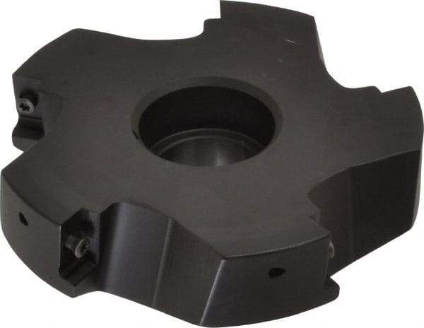 Kyocera - 5 Inserts, 4" Cut Diam, 1" Arbor Diam, 0.64" Max Depth of Cut, Indexable Square-Shoulder Face Mill - 0/90° Lead Angle, 1.57" High, APET 1604 Insert Compatibility, Series FM--AL - Benchmark Tooling