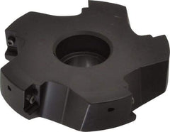 Kyocera - 5 Inserts, 4" Cut Diam, 1" Arbor Diam, 0.64" Max Depth of Cut, Indexable Square-Shoulder Face Mill - 0/90° Lead Angle, 1.57" High, APET 1604 Insert Compatibility, Series FM--AL - Benchmark Tooling
