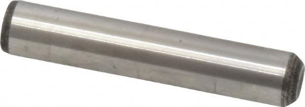 Value Collection - 3/8" Diam x 2" Pin Length Grade 8 Alloy Steel Standard Dowel Pin - C 50-58 Hardness, 28,700 Lb Breaking Strength, 1 Beveled & 1 Rounded End - Benchmark Tooling