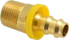 Eaton - 3/8" ID 3/8-18 NPT Barbed Push On Male Connector - 7/8" Cut Off Allowance, 1.65" Long, 11/16" Hex, Brass - Benchmark Tooling