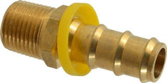Eaton - 5/8" ID 1/2-14 NPT Barbed Push On Male Connector - 1-3/16" Cut Off Allowance, 2.6" Long, 7/8" Hex, Brass - Benchmark Tooling