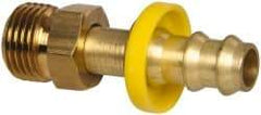 Eaton - 3/8" ID 5/8-18 NPT Barbed Push On Inverted Male Swivel Connector - 1-3/16" Cut Off Allowance, 2.02" Long, 5/8" Hex, Brass - Benchmark Tooling