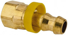 Eaton - 3/8" ID 9/16-18 UNF Barbed Push On Female JIC 37 Swivel Connector - 7/8" Cut Off Allowance, 1.62" Long, 11/16" Hex, Brass - Benchmark Tooling